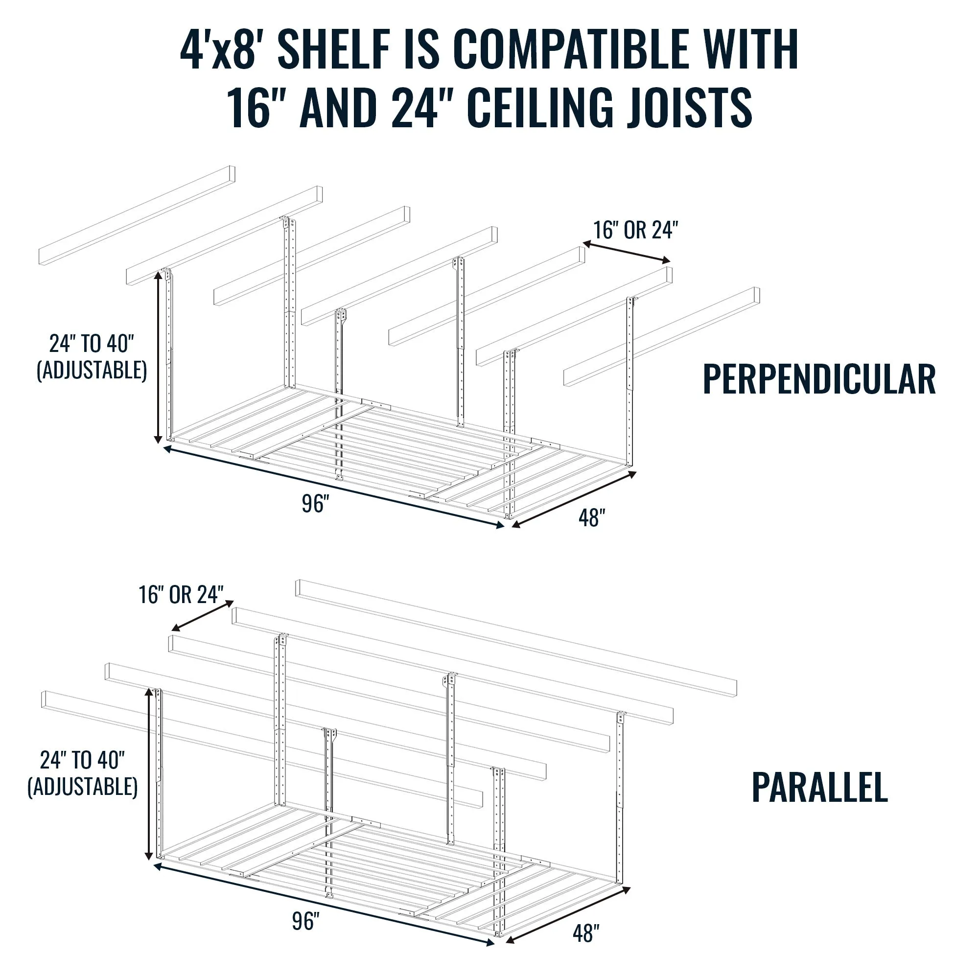 4' x 8' Faber Overhead Garage Storage with Hooks | Holds 700 lbs