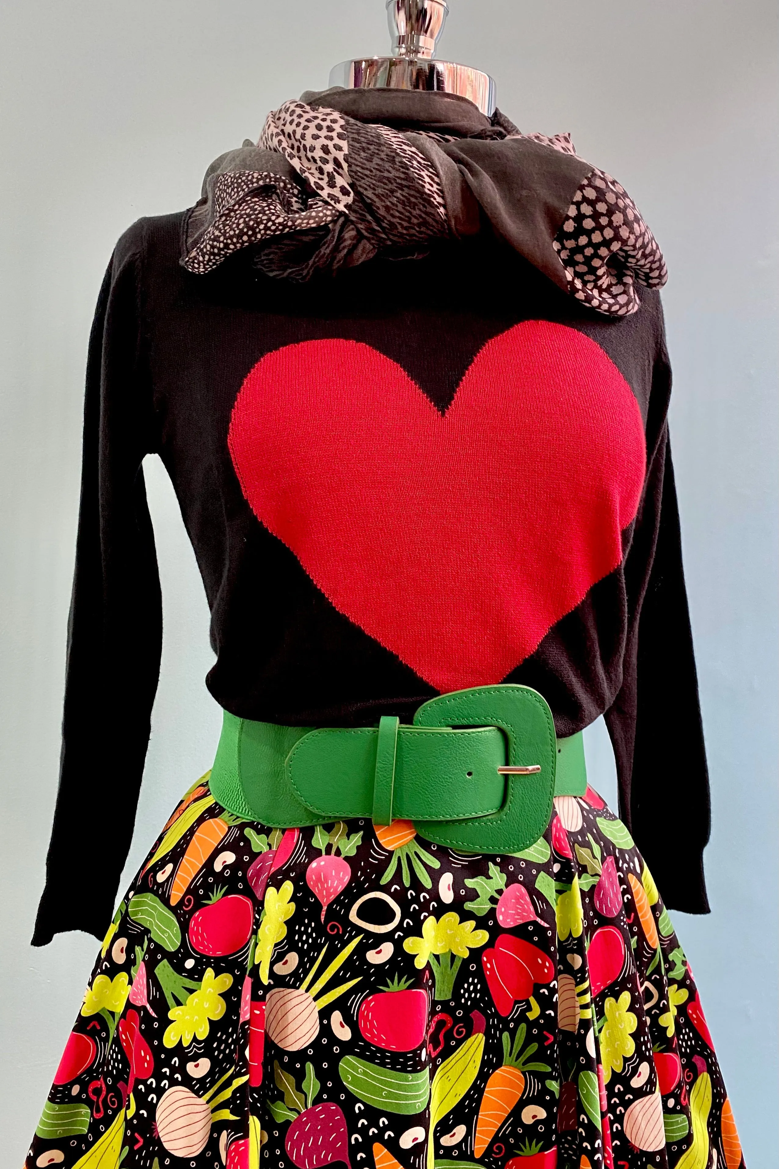 Black and Red Heart Pullover Sweater