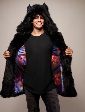 Black Wolf Galaxy Faux Fur Coat