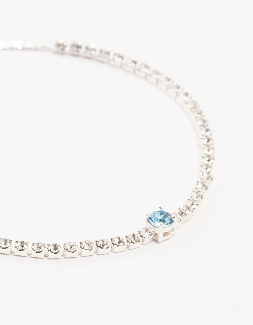 Blue Czech Bohemia Crystal Silver Cup Chain Tennis Toggle Bracelet