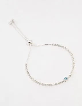 Blue Czech Bohemia Crystal Silver Cup Chain Tennis Toggle Bracelet