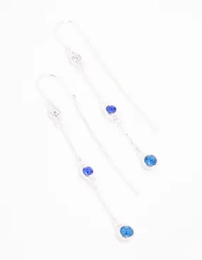 Blue Czech Bohemia Crystal Station Drop Earrings