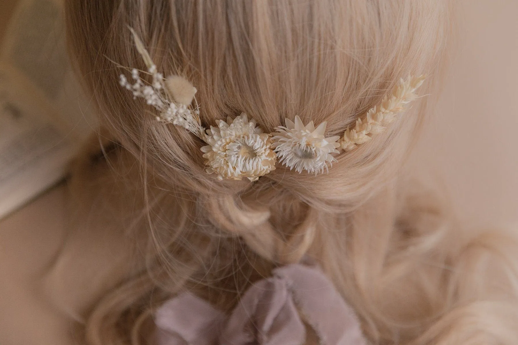 Cream Straw Flowers and Lagurus Boho 4 Piece Hair Pin Set / Boho Bride Hair Pins