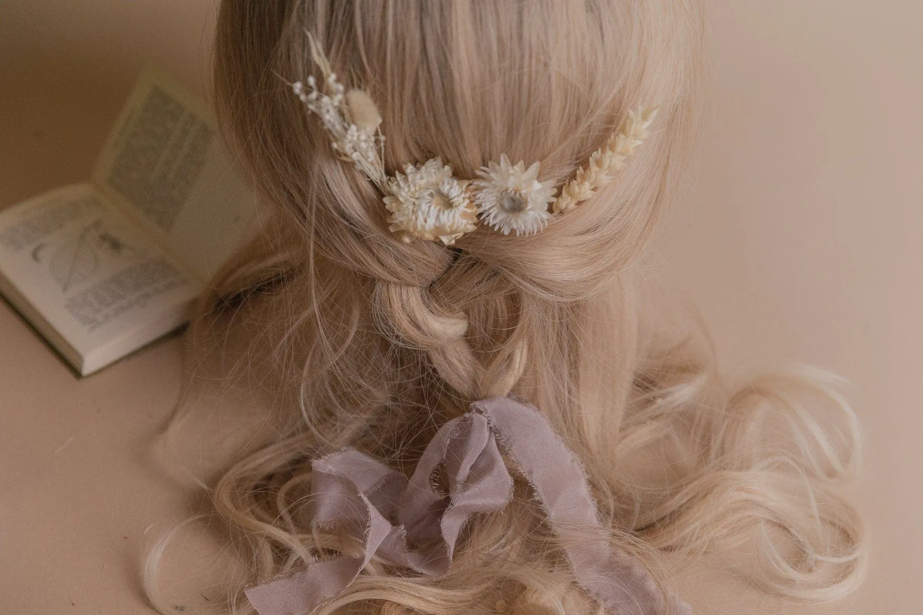 Cream Straw Flowers and Lagurus Boho 4 Piece Hair Pin Set / Boho Bride Hair Pins