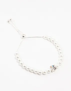 Czech Bohemia Crystal & Pearl Silver Toggle Bracelet