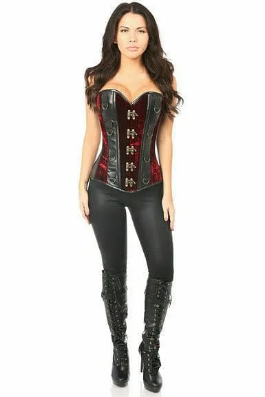 Deluxe Red Velvet & Faux Leather Steel Boned Corset