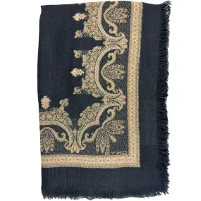 Etro Scarf Black Gold Baroque Design - Large Cashmere Shawl SALE