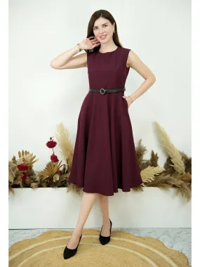 Exude Warmth Fit & Flare Dress with Belt (Wine)