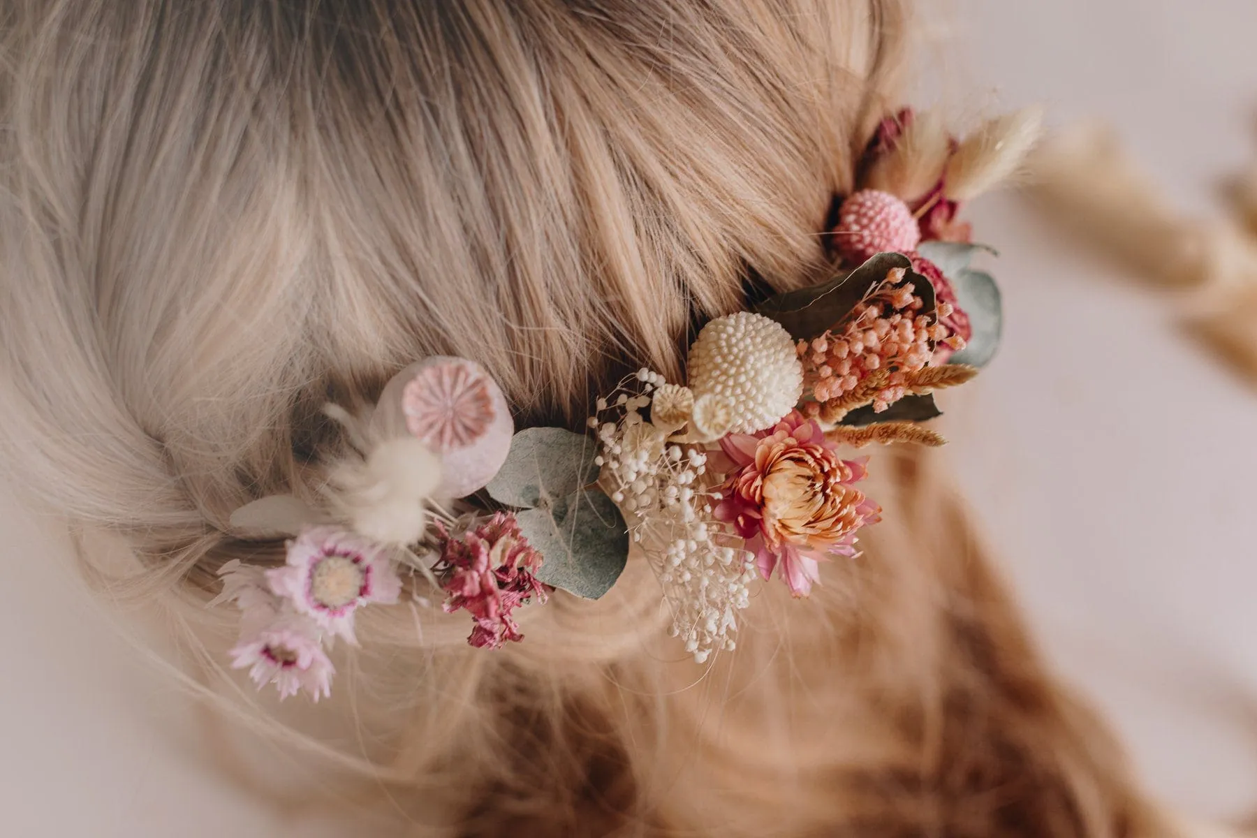 Fragrant Eucalyptus & Dried Pink Roses 15 piece Hair Pins  Set, Boho Hair Pins, Wedding Hair Pins, Flower Pin Set