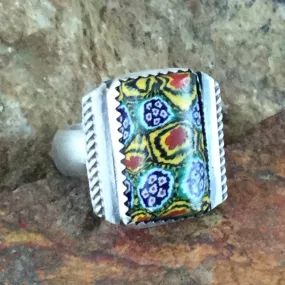 Glass Trade Bead Sterling Silver Ring by Martha Willeto - Adjustable