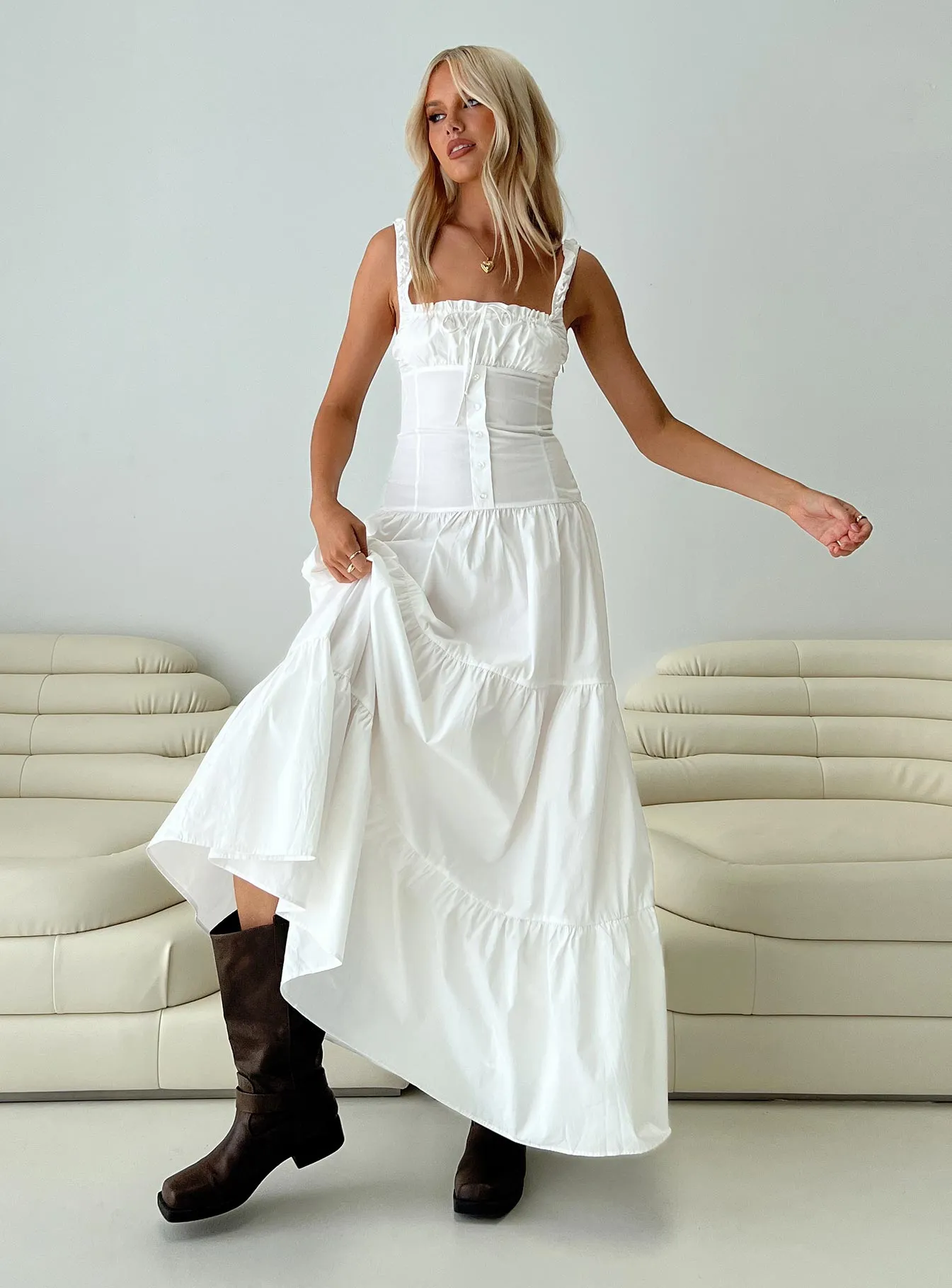 Heart Shaped Maxi Dress White