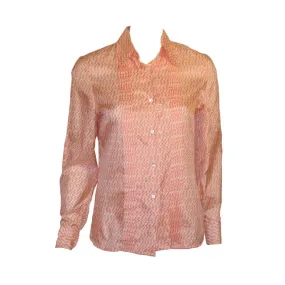 HERMES 1980s Sport Pink & Cream Silk Blouse w/ Pleat Detail