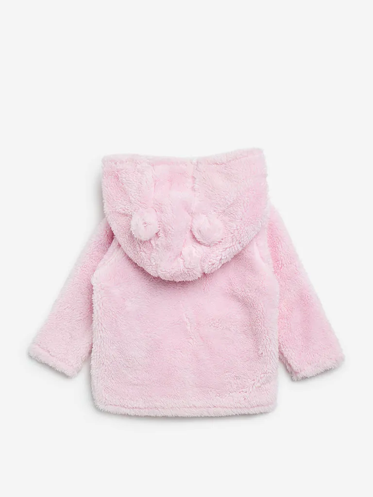 HOP Baby Pink Faux-Fur Hooded Cardigan