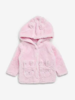 HOP Baby Pink Faux-Fur Hooded Cardigan