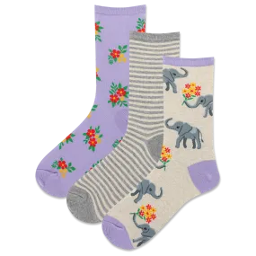 HOTSOX Women's Elephant Bouquet Crew Sock 3 Pack