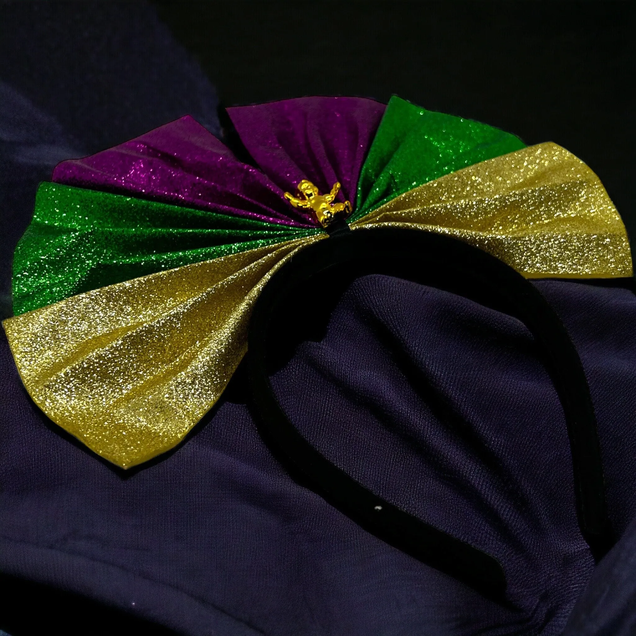 Mardi Gras Headband - Purple Green Gold, Mardi Gras Headpiece, Mardi Gras Accessories, Mardi Gras Bow, New Orleans, Bow Headband, Carnival