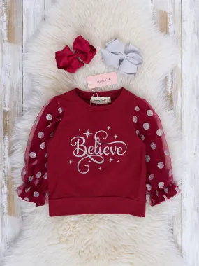 Maroon Believe Polka Dot Shirt