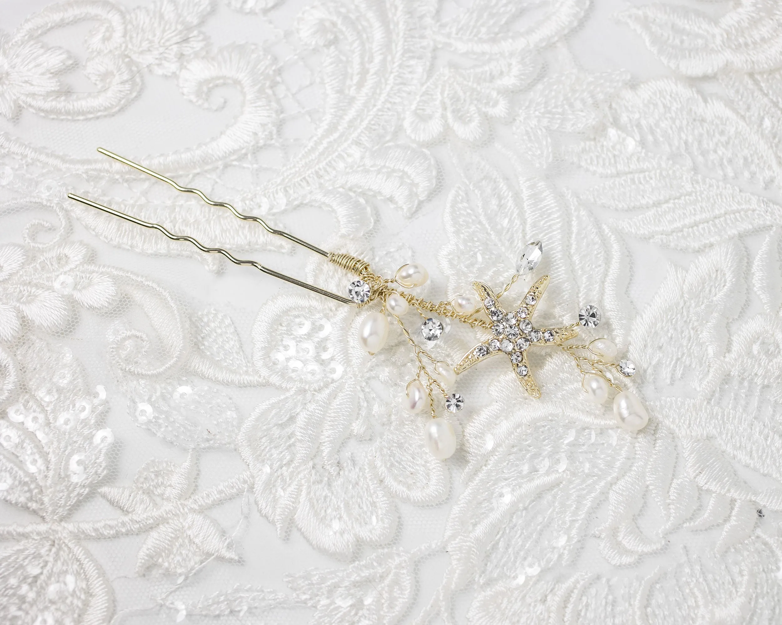 Pearl and Starfish Beach Hair Pin