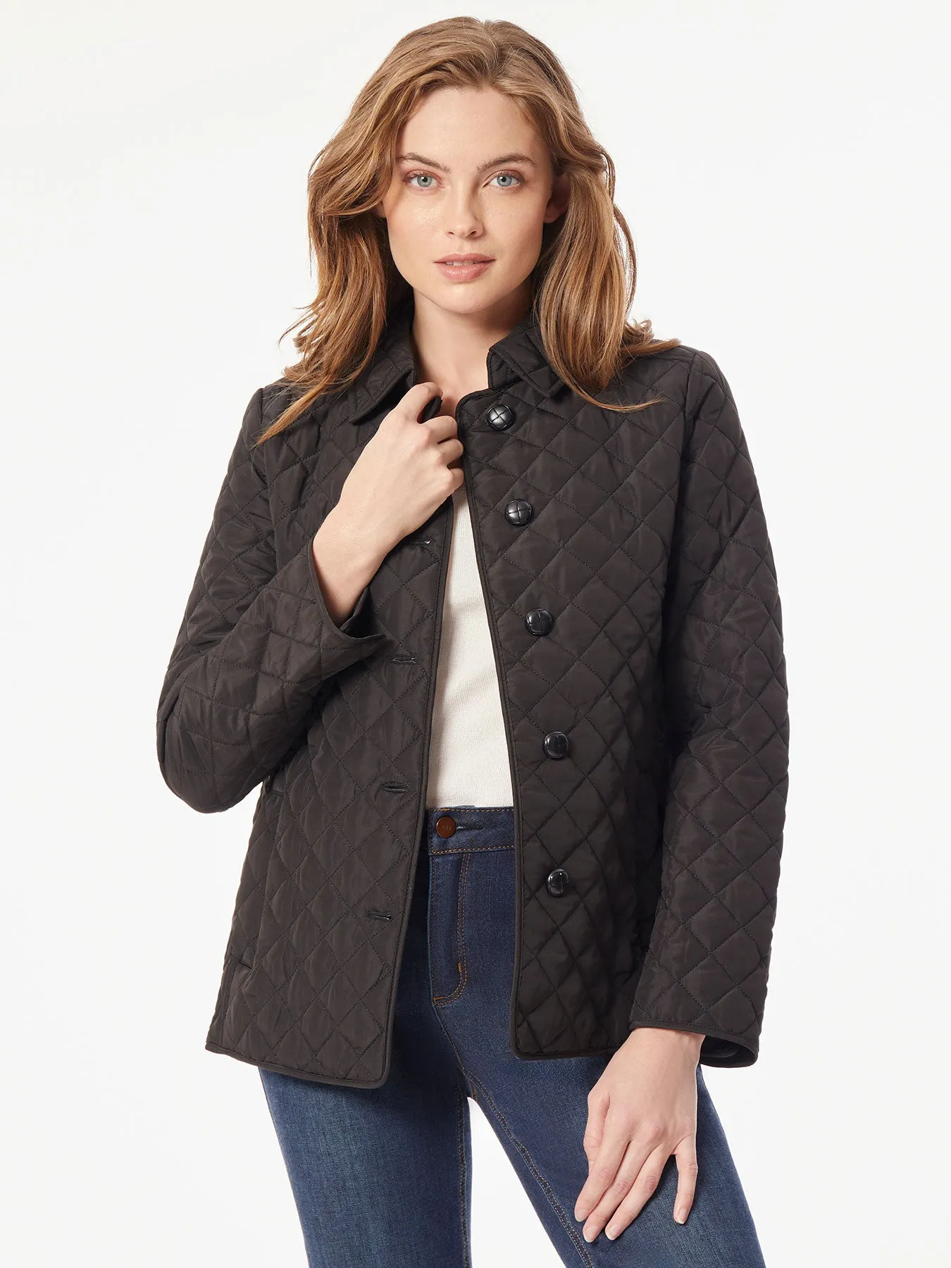 Petite Five-Button Quilted Jacket