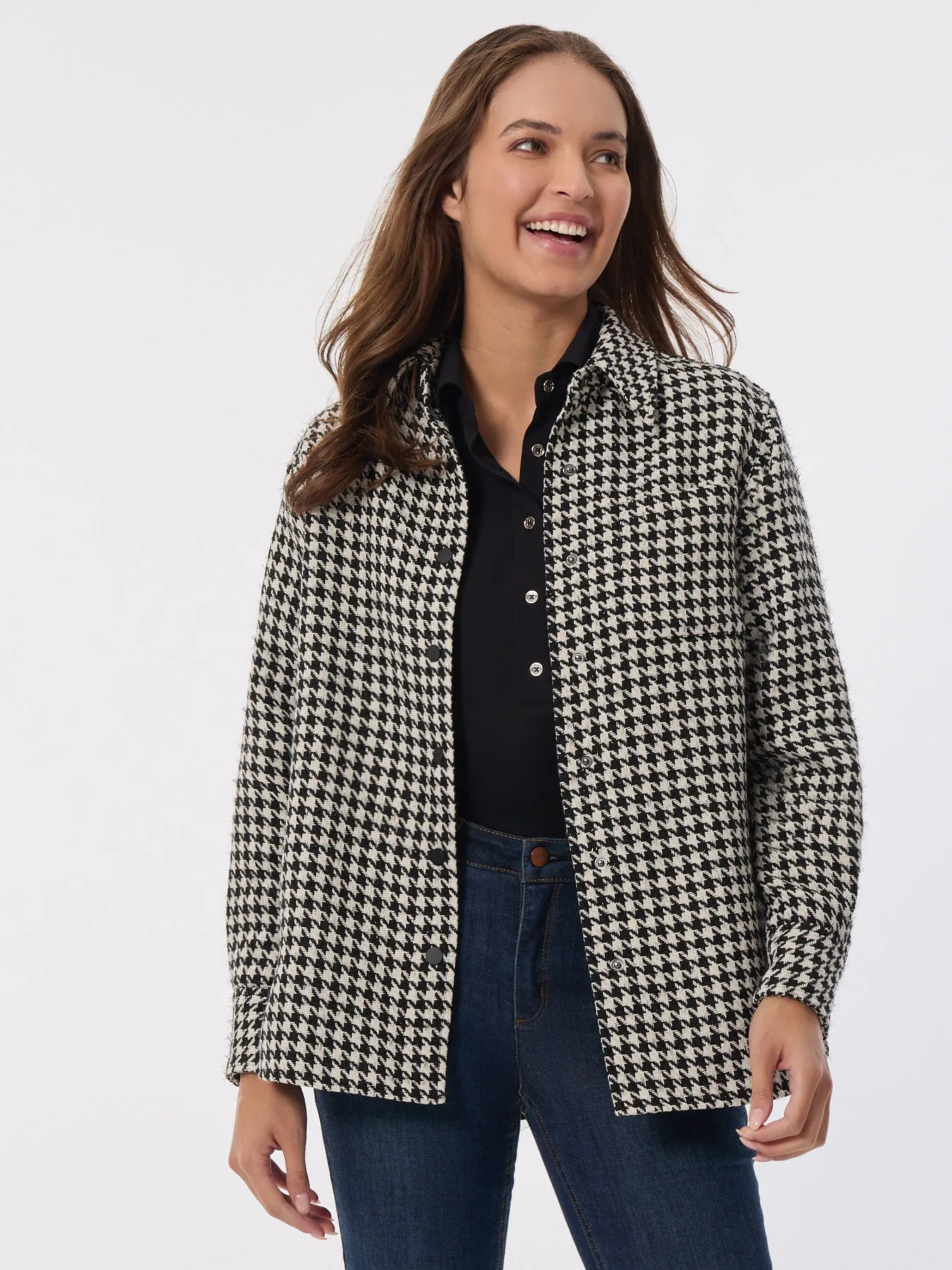 Plus Houndstooth Button-Front Shacket