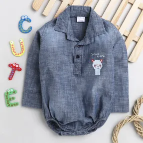 Polka Tots Full Sleeve Denim Onesie with llama print  - Blue