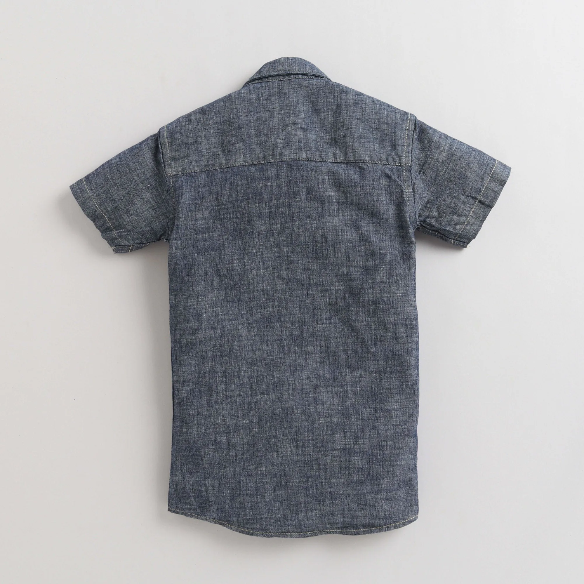 Polka Tots Half Sleeve Denim Shirt Blue (Lion)