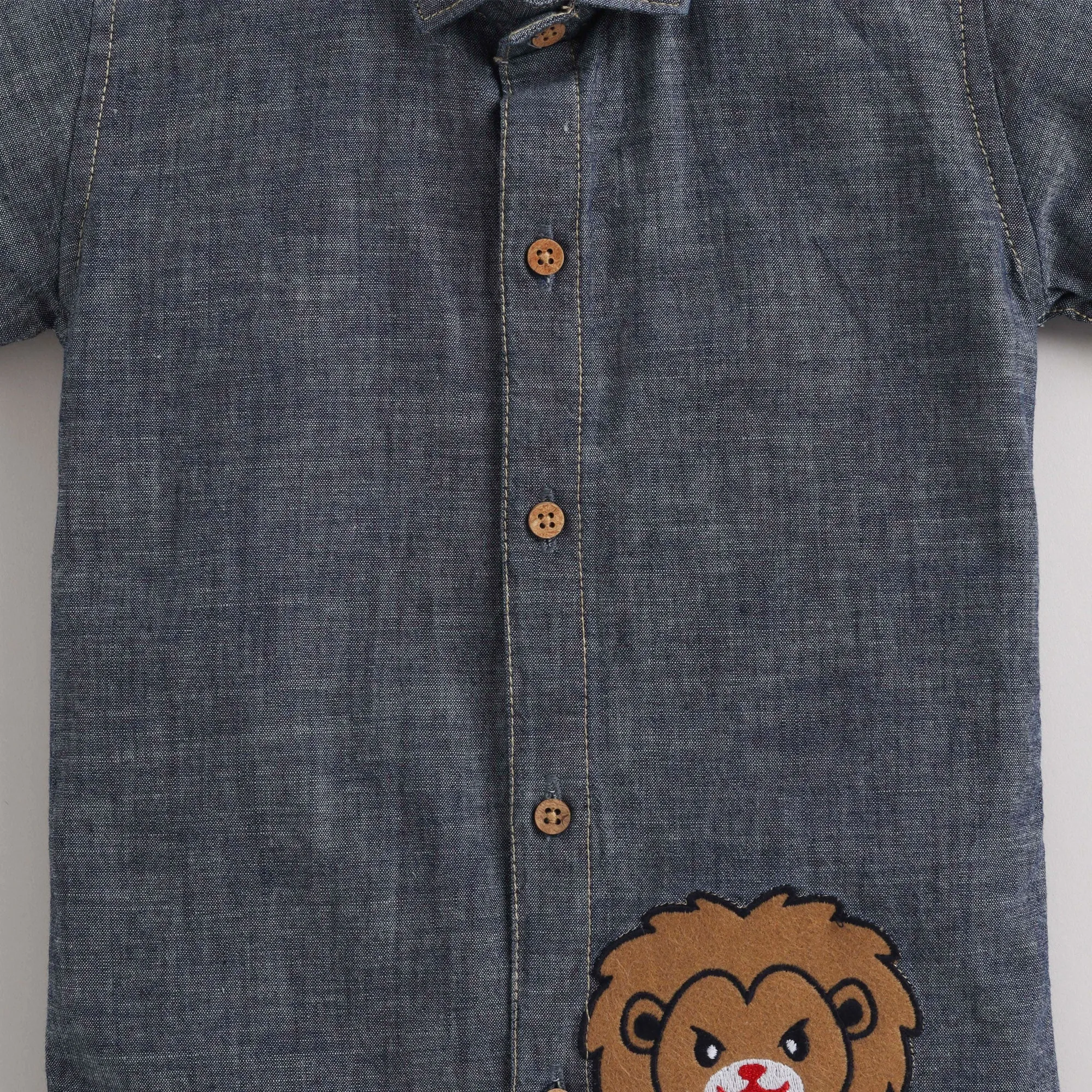 Polka Tots Half Sleeve Denim Shirt Blue (Lion)