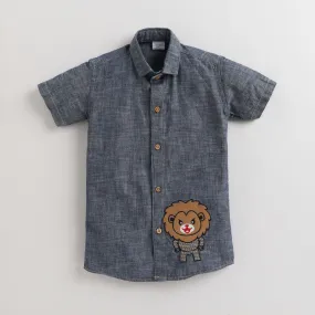 Polka Tots Half Sleeve Denim Shirt Blue (Lion)