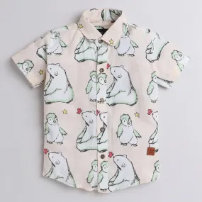 Polka Tots Half Sleeve Shirt Polar Bear and Penguin Print - Peach