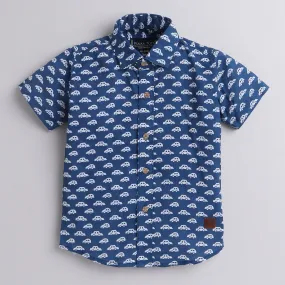 Polka Tots Half Sleeves Car Print Shirt - Blue