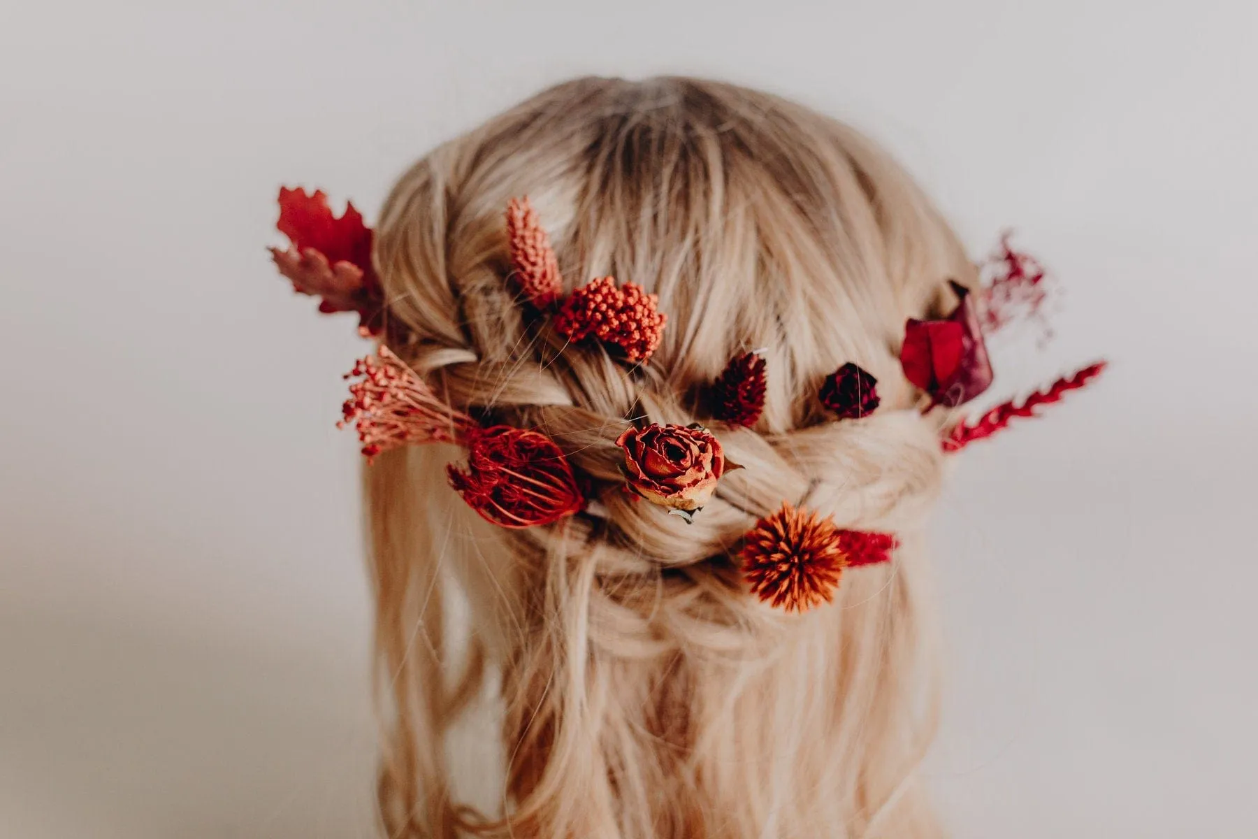 Red Dried Roses & Echinops Thistle Hair Pins Set, Boho Hair Pins, Wedding Hair Pins, Flower Pin Set