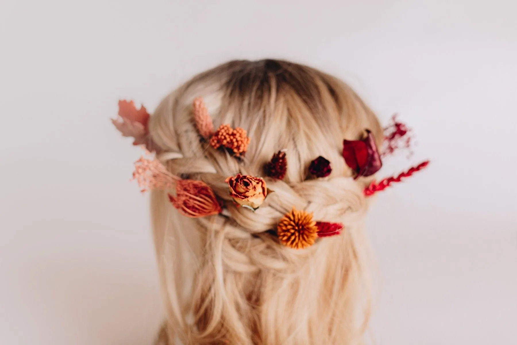 Red Dried Roses & Echinops Thistle Hair Pins Set, Boho Hair Pins, Wedding Hair Pins, Flower Pin Set