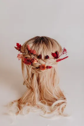 Red Dried Roses & Echinops Thistle Hair Pins Set, Boho Hair Pins, Wedding Hair Pins, Flower Pin Set