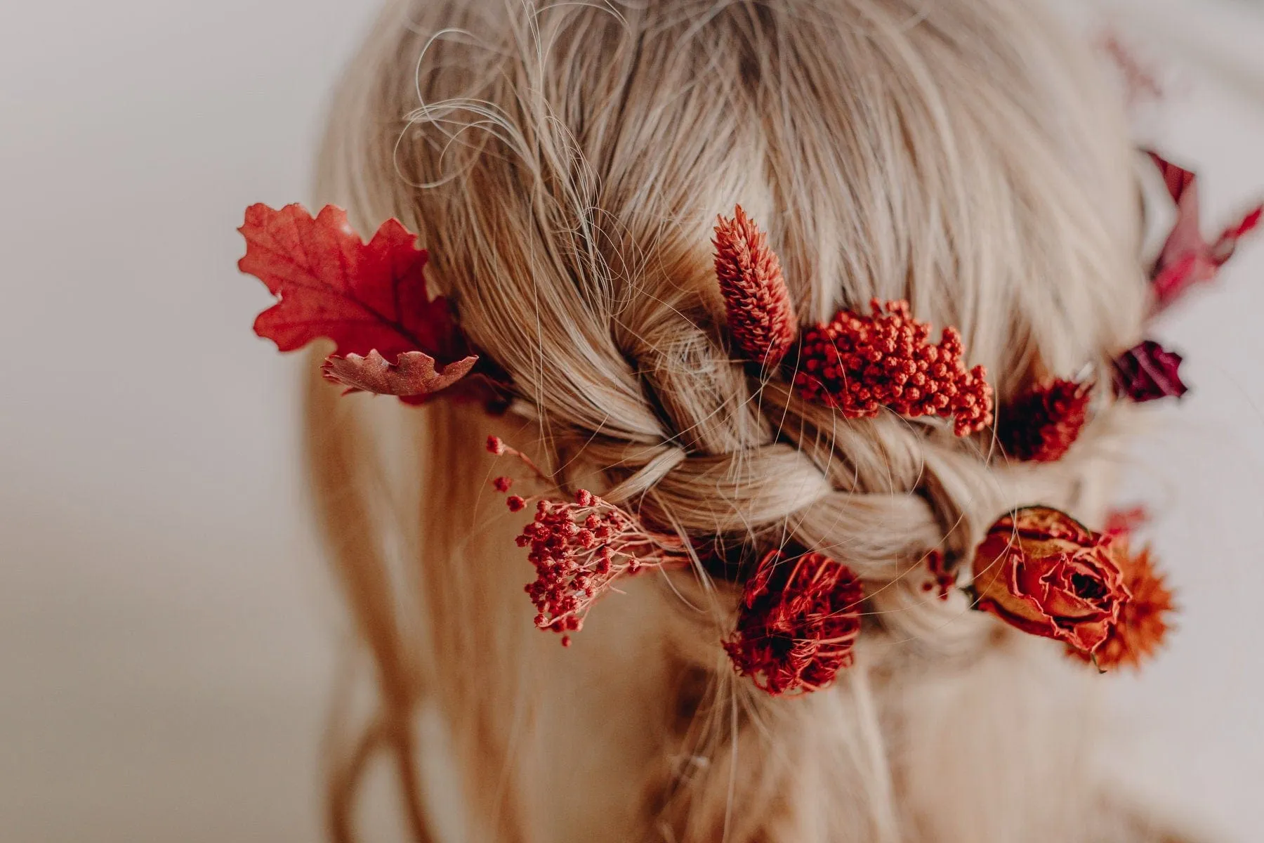 Red Dried Roses & Echinops Thistle Hair Pins Set, Boho Hair Pins, Wedding Hair Pins, Flower Pin Set