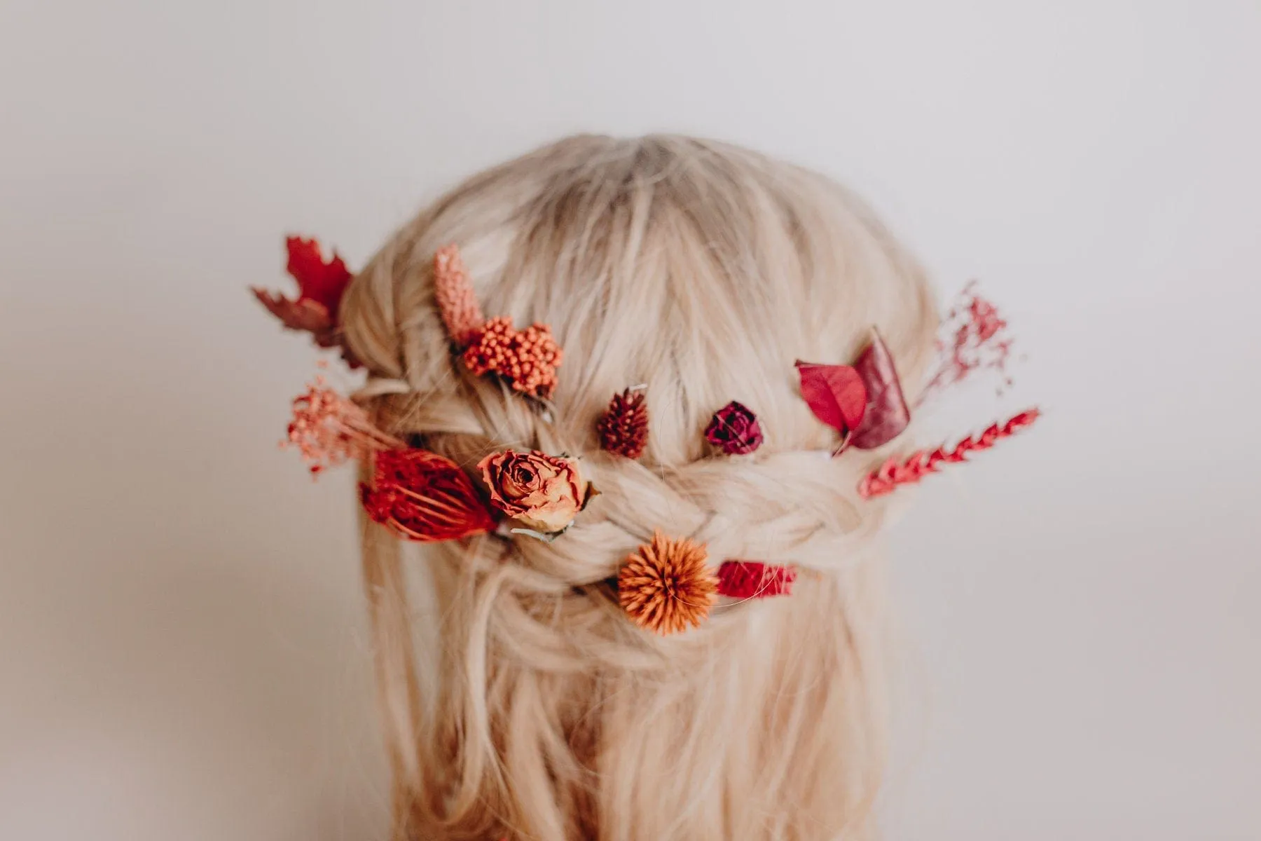 Red Dried Roses & Echinops Thistle Hair Pins Set, Boho Hair Pins, Wedding Hair Pins, Flower Pin Set