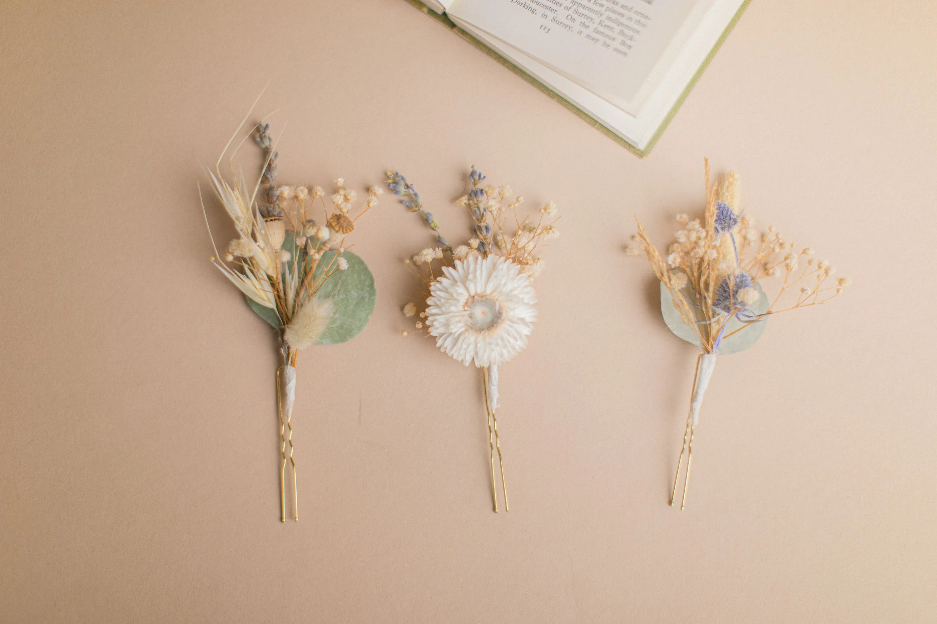 Scottish Thistle & Dried Flower Hair Pins Set, Boho Hair Pins, Wedding Hair Pins, Flower Pin Set