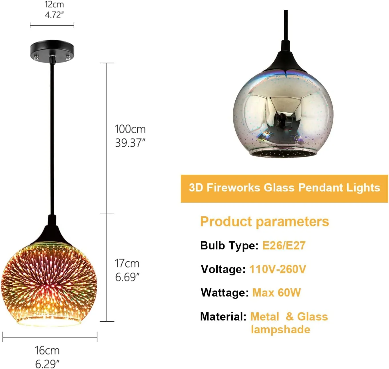 Set of 3 Modern Glass Pendant Lights