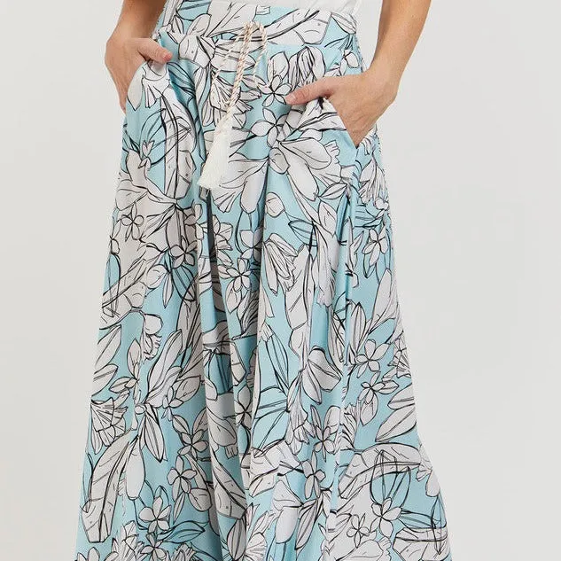 Sicily Floral Maxi Skirt (Blue)