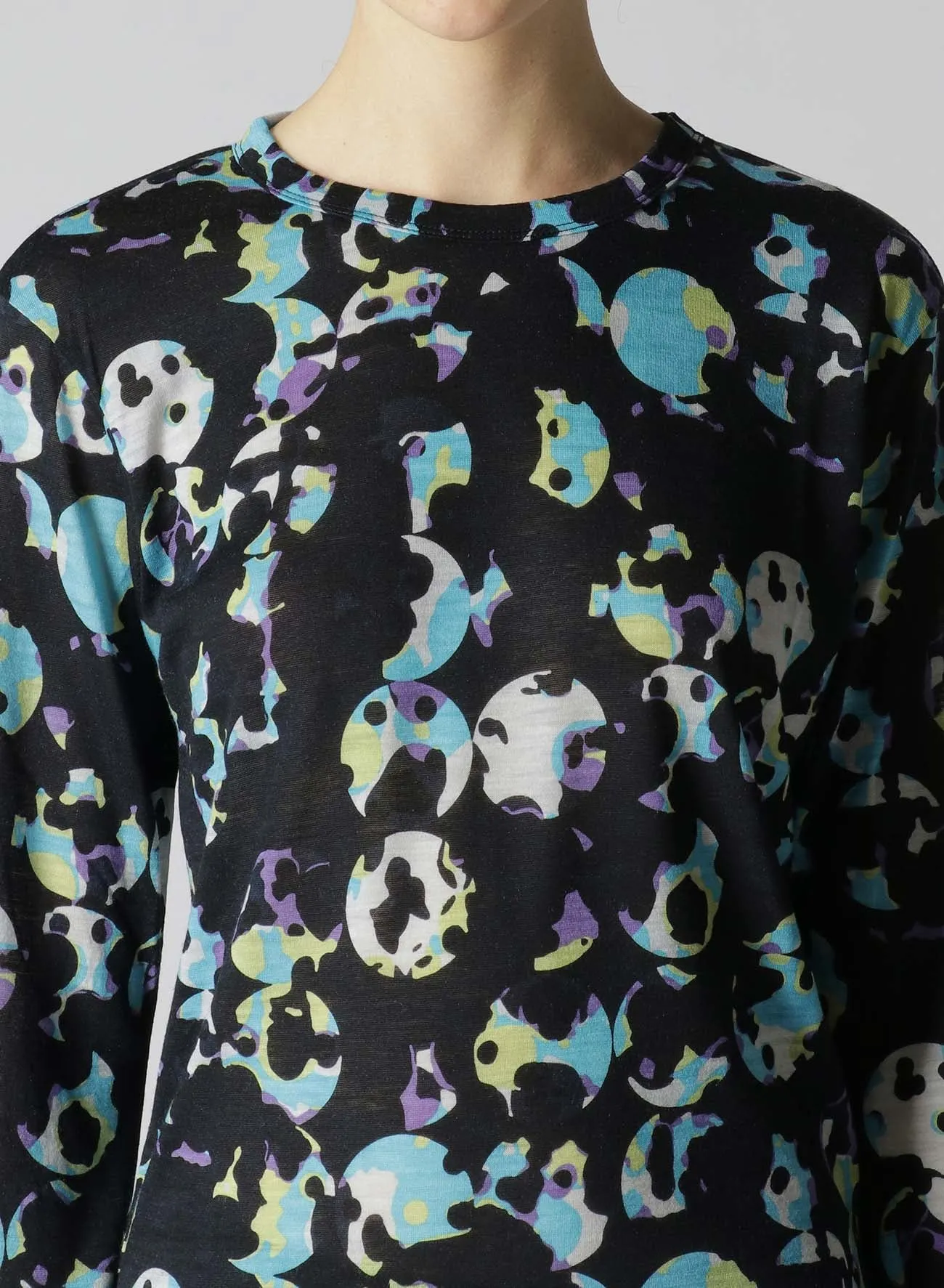 WOOL JERSEY DOT PRINT LONG SLEEVE T-SHIRT