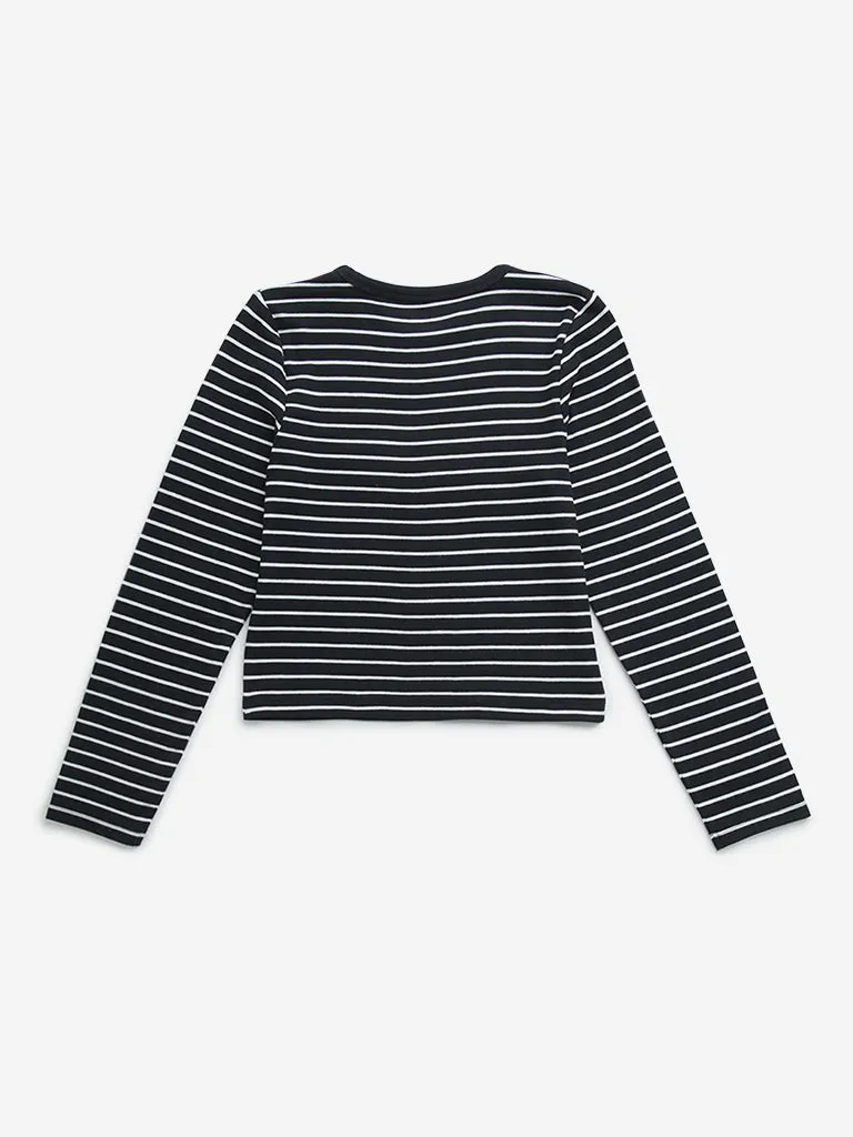 Y&F Kids Black Stripe Printed T-Shirt